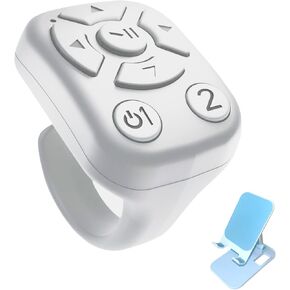 BLESO-TikTok Phone Scroller & Remote Scrolling Ring – Bluetooth Page Turner for iPhone, Android – Hands-Free Control for YouTube, Ins, Kindle – Easy Navigation & Camera Shutter (B+W-Blue Bracket)
