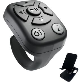 BLESO-TikTok Phone Scroller & Remote Scrolling Ring – Bluetooth Page Turner for iPhone, Android – Hands-Free Control for YouTube, Ins, Kindle – Easy Navigation & Camera Shutter (B+Black Bracket)