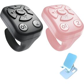 BLESO-TikTok Phone Scroller & Remote Scrolling Ring – Bluetooth Page Turner for iPhone, Android – Hands-Free Control for YouTube, Ins, Kindle – Easy Navigation & Camera Shutter (B+P-Blue Bracket)