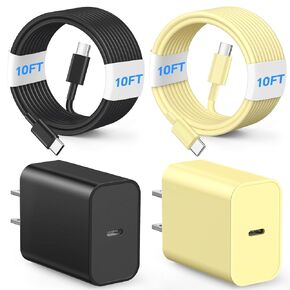 i Phone Charger Fast Charging, 2Pack 60W USB C Appple Charging Block, 10FT Long Charger Cable, Compatible with i Phone 16 15,Sannsung Gelaxy S25/S24/S23/S22, Pad, MecBook, More - Black/Yellow