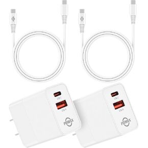 iPhone 16 Charger Block, Dual Port USB C & USB A 20W Type C Walll Charger, Fast Charging Block for iPhone 16/15/15 Pro/15 Pro Max (White, 2 Pack)