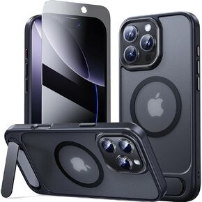 JJL Magnetic for iPhone 16 Pro Max Case مع Kickstand (متوافق مع Magsafe) قضية الهاتف الشفافة غير اللامعة الشفافة لـ iPhone 16 Pro Max ، Black