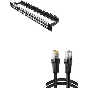 48Port Blank Keystone Patch Panel Rackmount&Wall Mount 1U 19-inch Network Patch Panel&Cat6 Ethernet Cable 3FT, High Speed Shielded (SFTP) 1000Mbps 250Mhz