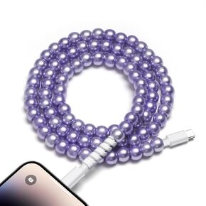 for iPhone Charger Cord [MFi Certified] Beaded Pearl Phone Fast Type C Charger for iphone charging cable for iPhone 14 13 12 11 Plus Pro Max Purple USB C to iPhone Cable 3.3 FT for iPad 9th 8th Gen