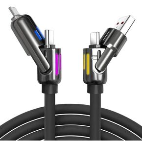 6.6FT 4-in-1 USB C to Lightning Cable, 240W, with LED Light for iPhone, MacBook, iPad, Samsung S25, and More. Multi-Device Charging Cable (USB A/C to C/Lightning)