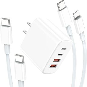 USB C Charger Block, 40W Fast USB A+C Wall Charger with 2Pack iPhone Cords [Type C to C Cable + C to Lightning Cable] Compatible with iPhone 16 15 14 13 12 11 XR XS 8 7 and More