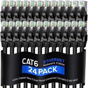 Maximm Cat 6 Ethernet Cable 6 Ft, 100% Pure Copper, Cat6 Cable (24 Pack) LAN Cable, Internet Cable, Patch Cable and Network Cable - UTP (Multicolor) 6 Feet