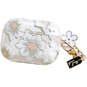 Earphone Case for AirPods 4, Beautiful Elegant Flower Floral Case Soft Silicone Case, Transparent Clear AirPods 4 Cover Protective Case Skin Shockproof Protector for Earbuds +Keychain-Blue in Kuwait