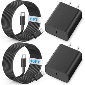 Compatible with iPhone 16/15 Charger, 20W Fast Charging Wall Charger Block Cubes with 6/10Ft USB C to USB C Cable Compatible with iPhone 16/Plus/Pro Max/15/Plus/Pro Max/iPad Pro Black 2Pack