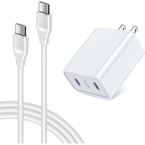 Type C Fast Charger for Samsung Galaxy A16 5G A15 A14 A13 A35 A55 A54 A53 A32 A24 A25 A03s A04s S24 S23 S22 S21 S20, Pixel 9 Pro XL 8a 7a 6 Pro, 30W Dual Port USB C Fast Charger 6ft USB C to C Cable