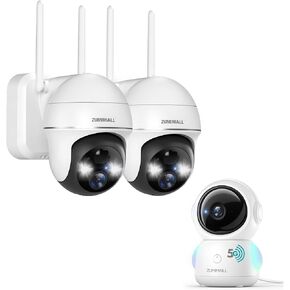 ZUMIMALL 360° Indoor Security Camera, 3MP Baby Monitor Camera, 24/7 Recording Wired Security Camera,Security Cameras Wireless Outdoor - 2 Packs, 360° PTZ WiFi Battery Powered Cameras for Home Surveill