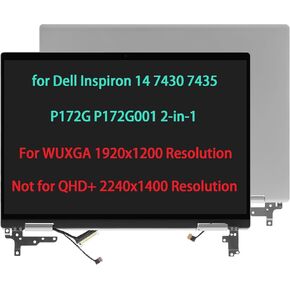 14" Touch Screen Replacement for Dell Inspiron 14 7430 7435 2-in-1 P172G P172G001 LCD Complete Full Top Display Hinge Up Assembly + Back Cover WUXGA 1920x1200 Silver