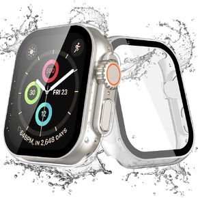 JULK [2-Pack Waterproof Anti-Fog Case for Apple Watch Ultra/Ultra 2 2024, Built in 9H Glass Screen Protector, Full Protective Hard PC Face Cover for iWatch 49mm, Swim & Shower Safe, Transparent