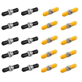 20PC Fiber Optical Coupler ST Fiber Optical Cable Barrel Connector ST to ST Bulkhead Fiber Coupler Simplex Singlemode, (10 Red & 10 Black)