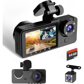 Dash Camera for Cars, 4K UHD, Front & Rear, with 64GB Card. It has Built-in Super Night Vision, 2.0'' IPS Screen, 160° Wide Angle, WDR, and 24H Parking Mode for Loop Recording.