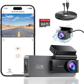Bundle: Q4 Dual Dash Cam and 11.5FT USB-A to USB-C Power Cable, Free 64GB Card, USB-A to USB-C Power Cable for Q4 Dash Cam, USB 2.0 A-Male to Type C Car Vehicle Power Charger Adapter Cord for Dash Cam