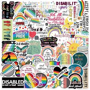 50 PCS Disability Pride Sticker Awareness Human Rights Disabled Support Gifts Equality Sticker Waterproof Vinyl Support Decals Disability Pride Party Favors Decorations