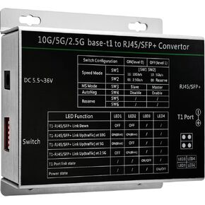 InnoMaker 10G/5G/2.5GBASE-T1 to 10G/5G/2.5G/1G/100M Base-T (RJ45/SFP+) Media Convertor (10Gbase-T1-T)