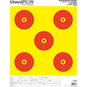 Champion Traps and Targets Shop keeper 5-Bulls Target - Pack of 12 (Large, Bright Yellow/Red)