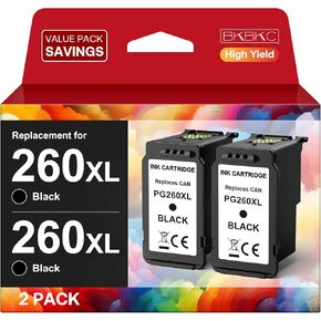 PG-260 XL Value Pack Ink Cartridges Replacement for Canon 260XL PG 260 XL Black Ink Cartridge High Yield Work with TS5320 TR7020 TS6420 TS5300 TS6400 TS6420a TR7022 TR7020a (2 Black)