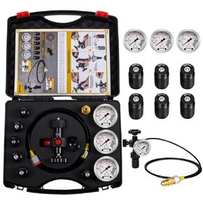 Hydraulic Nitrogen Accumulator Charging Kit, Nitrogen Fill Kit, Pressure Test System, Gas Charge Tools with 7 Adapters, 3 Gauges, 1 Gas Hose and G5/8 Male to CGA580 Male Adapter