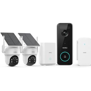 AOSU Solar Security Cameras Wireless Outdoor, 2 Cam Kit 5MP Doorbell Camera Wireless, No Subscription, No Monthly Fee.