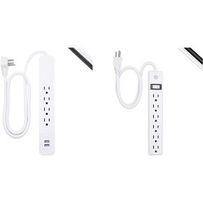 GE Home Home Electrical GE 6-OTELT RUSTERCOME ، سلك امتداد 10 قدم ، شريط الطاقة ، 600 جول ، قابس مسطح ، أغطية سلامة تويست إلى قمي ، مصباح مؤشر محمي ، مدرج في القائمة ، الأسود ، 54646 (حزمة 2) 2)