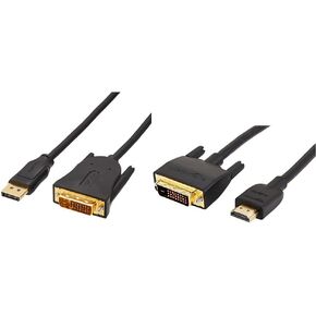 Amazon Basics DisplayPort to DVI Display Cable - 6 Feet, Pack of 1 & HDMI to DVI Adapter Cable, Black, 3 Feet, 1-Pack
