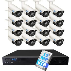 GW Security 32 Channel UltraHD 12MP 6K @ 30FPS Realtime 3X Motorized Zoom PoE Security Camera System with 16 x 12MP IP Two-Way Audio Full-Time Color Night Vision Outdoor/Indoor Smart AI Bullet Cameras
