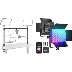 NEEWER PL60C RGB LED Panel Video Light APP/2.4G/DMX Control, 60W 23000Lux/0.5m 2500K-10000K RGBCW Pro Photography Studio Lighting with NK002 Overhead Camera Mount Rig