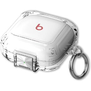 Compatible with Beats Fit Pro Transparent Case with Lock, Full Body Beats Fit Pro Earbuds Protective Case, Transparent Shockproof with Anti-Lost Keychain