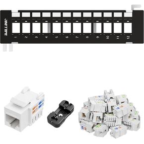 Iwillink 12 Port Blank Keystone Patch Panel with Cat6 RJ45 Keystone Jack 25-Pack