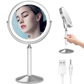 Lighted Makeup Mirror with Magnification 9" Rechargeable 1X/10X Magnifying Mirror, Double Sided Oval LED Makeup Mirror 3 Colors Dimmable makeup light mirror，360°Rotation Cosmetic Mirror Antique Bronze