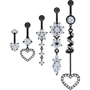 Vsnnsns Belly Button Ring Dangle Belly Rings 14G Stainless Surgical Steel Reverse Belly Button Piercing Heart CZ Flower Belly Rings Dangling Belly Button Ring Navel Piercing Jewelry for Women in Kuwait