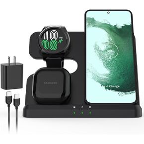 Samsung Wireless Charger 3 in 1 Samsung Charging Station Galaxy Watch Charger Compatible for Samsung S24 Ultra Plus S23 S22 S21 S20 Z Fold Flip 6/5/4/3,Galaxy Watch 7/6/5 Pro/4/3 Galaxy Buds
