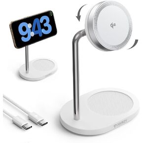 THREEKEY Charging Station, for MagSafe Charger with 180° Rotation, Qi2 15W Fast Charging Pad with Dual-Sided Magnets, Magnetic Wireless Charger Stand for iPhone 16-12 Series/Airpods (Black)