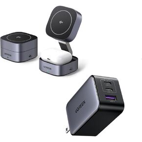UGREEN MagFlow Qi2 Magnetic Charging Station Bundle with 65W USB C Charger 3 Ports Compatible with iPhone 16, MacBook Pro/Air, Dell XPS