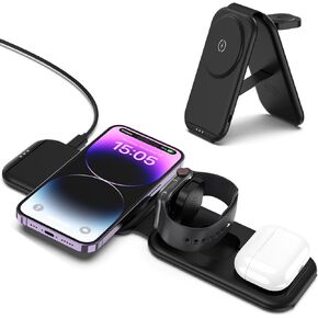 Criacr 3 in 1 Charging Station for Apple Multiple Devices, 15W Magnetic Foldable Charger for iPhone 16/15/14/13/12 Series, Wireless Charger Compatible Apple Watch 8/SE/7/6/5/4/3/2, for AirPods 2/3/Pro