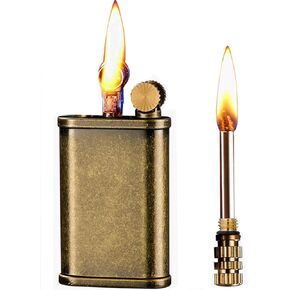 Matchstick Lighter with 2 in 1, Permanent Match Antique Kerosene Lighter, Wheel Style Lift Arm Lighters for Outdoor Camping Emergency Survival Gear (Copper knurled)