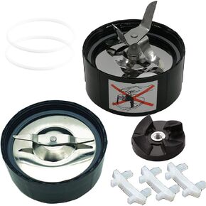 Replacement Ice crusher blade and Flat blade with gasket,Gear &Rubber Shock Pad Replacement Parts,Compatible with Magic Bullet Blender (Model MB1001/MB 1001B) and Party bullet kits:PBG-1801/PBR-1801M