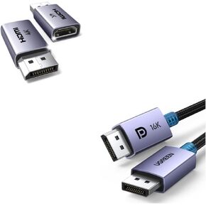 UGREEN DisplayPort Cable 2.1 [VESA Certified] DP2.0 40Gbps Bundle 2-Pack 4K DisplayPort to HDMI Adapter Unidirectional DP Male to HDMI Female Converter