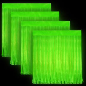 2 Pack Glow in The Dark Curtains Party Supplies 6.6 x 3.3 Ft Glow Tinsel Foil Fringe Curtains Photo Booth Prop Backdrop Streamer for Birthday Holiday Neon Party Decorations