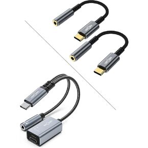 USB Type C to 3.5mm Female Headphone Jack Adapter+3 in 1 USB C to 3.5mm Headphone and Charger Adapter (Bundle)
