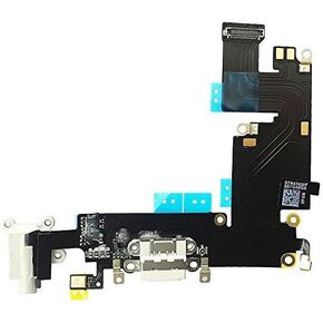OEM Charging Port Dock Connector Flex Cable w/Microphone + Headphone Audio Jack Port Ribbon Replacement Part Compatible for iPhone 6 Plus All Carriers (Light Gray)