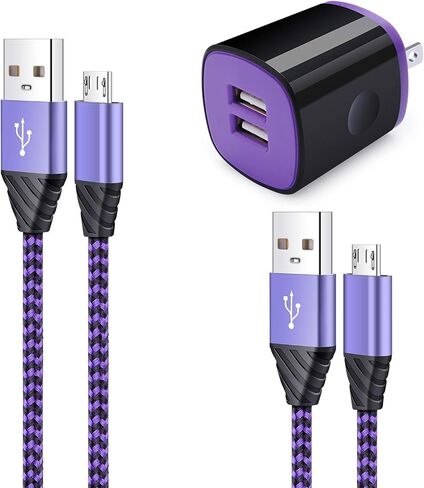 Charger Plug, Charging Block, Dual USB Wall Charger with 2 Pack Micro USB Cable Android Charger Cord Compatible for Samsung Galaxy J7V J8, J7 Crown/Prime/Star/Sky Pro/Refine, S7 S6 Plus/Edge/Active in Saudi Arabia