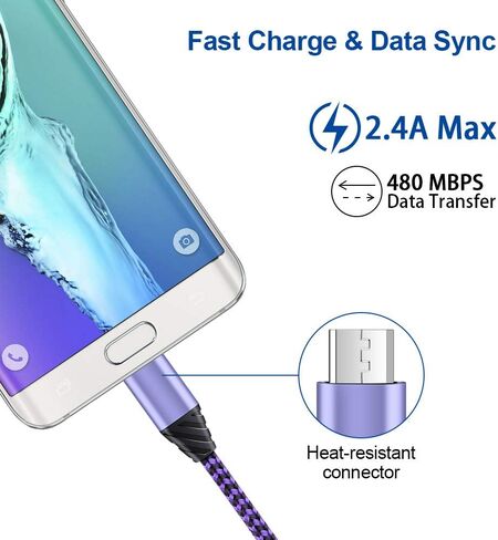 Charger Plug, Charging Block, Dual USB Wall Charger with 2 Pack Micro USB Cable Android Charger Cord Compatible for Samsung Galaxy J7V J8, J7 Crown/Prime/Star/Sky Pro/Refine, S7 S6 Plus/Edge/Active in Saudi Arabia