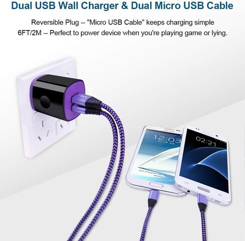 Charger Plug, Charging Block, Dual USB Wall Charger with 2 Pack Micro USB Cable Android Charger Cord Compatible for Samsung Galaxy J7V J8, J7 Crown/Prime/Star/Sky Pro/Refine, S7 S6 Plus/Edge/Active in Saudi Arabia