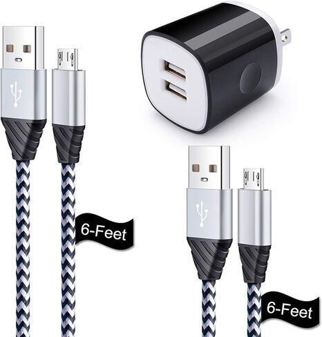 Charger Plug, Charging Block, Dual USB Wall Charger with 2 Pack Micro USB Cable Android Charger Cord Compatible for Samsung Galaxy J7V J8, J7 Crown/Prime/Star/Sky Pro/Refine, S7 S6 Plus/Edge/Active in Saudi Arabia
