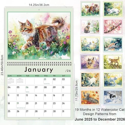 GuassLee Cat Wall Calendar 2024-2025, Vertical Wall Calendar 2024, 18-Months Hanging Art Calendar Jul. 2024 to Dec. 2025, 14 x 23" Monthly Planner Wall with Thick Paper for Office School Home Teacher in Kuwait