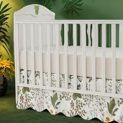 Brandream Scallop Edge Cotton Crib Skirt Toddler Bedskirt Baby Nursery Crib Bed Skirt Boho Bohemian Neutral Solid Color Vintage Sage Green Farmhouse Chic Boho Bohemian Skirt in Kuwait